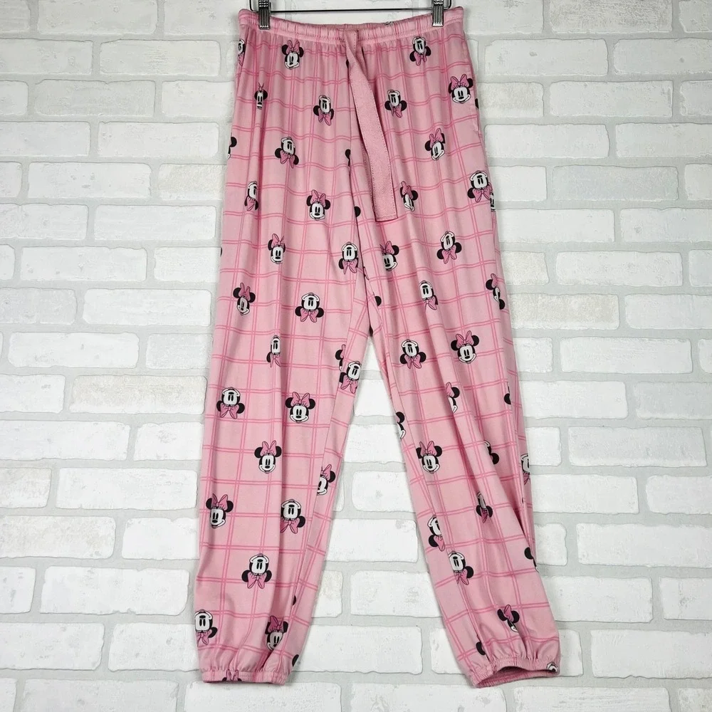Disney Minnie Mouse Pink Plaid Pajama Set Long Sleeve Top & Joggers Women XS - Picture 5 of 12